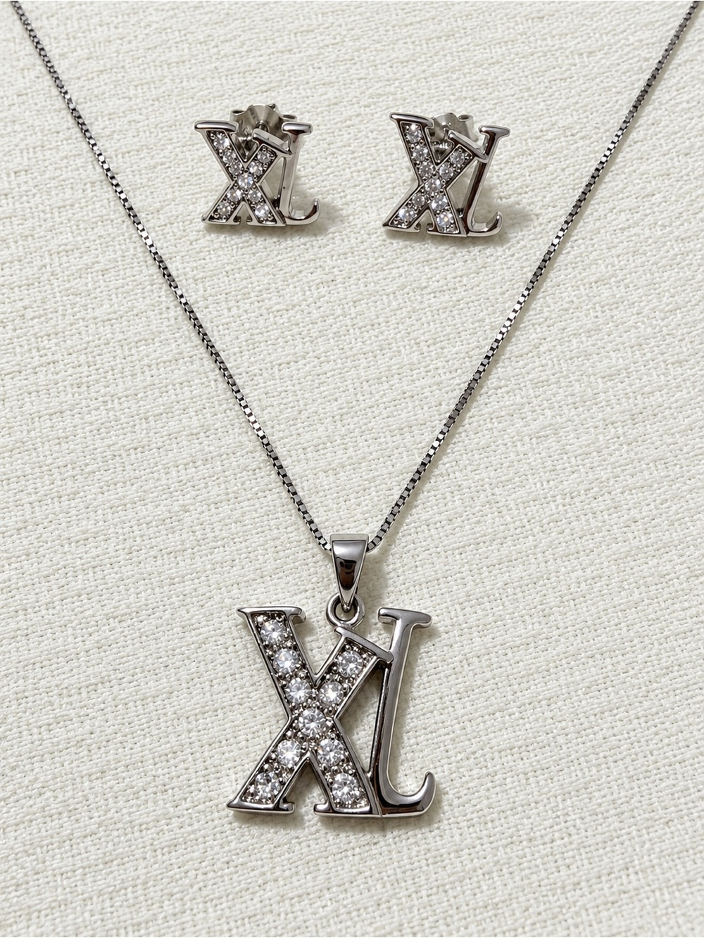 Silver Crystal Initial XL Necklace & Earring Set